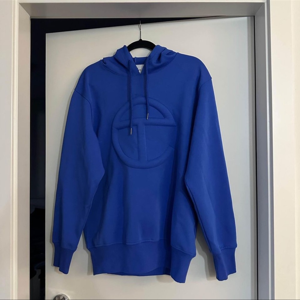 Telfar blue shopper embossed hoodie